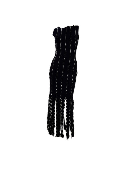 Pearl Beaded Knit Tassel Dress