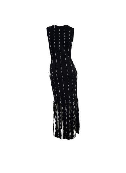 Pearl Beaded Knit Tassel Dress