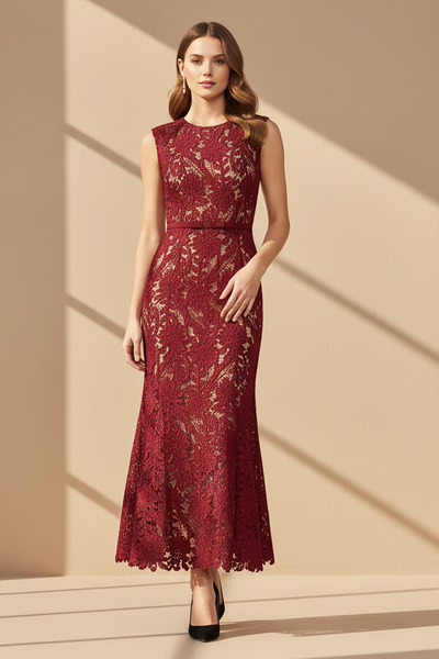 Fitted Floral Lace Midi Dress