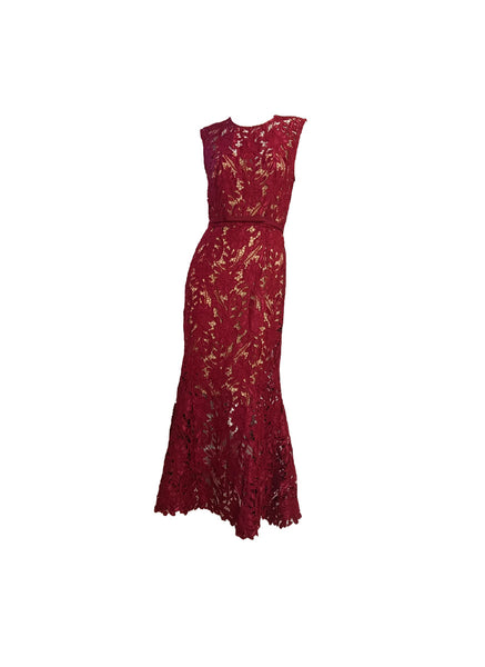 Fitted Floral Lace Midi Dress
