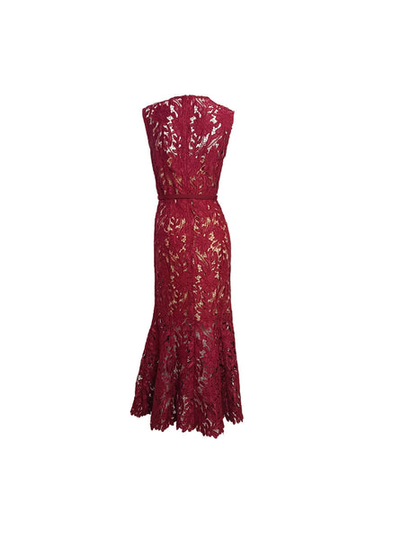 Fitted Floral Lace Midi Dress