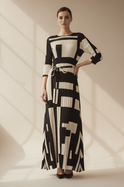 Geo Abstract Pleated Dress