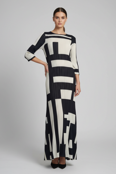 Geo Abstract Pleated Dress