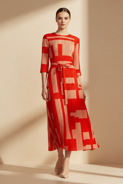 Geo Abstract Pleated Dress