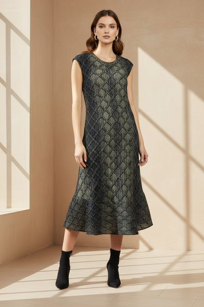 Geometric Lattice Peplum Dress