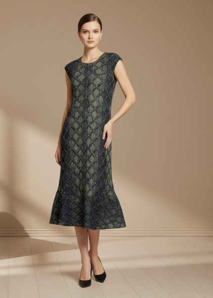 Geometric Lattice Peplum Dress