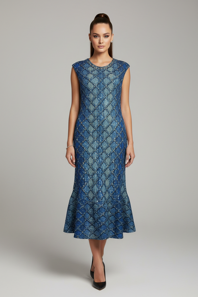 Geometric Lattice Peplum Dress