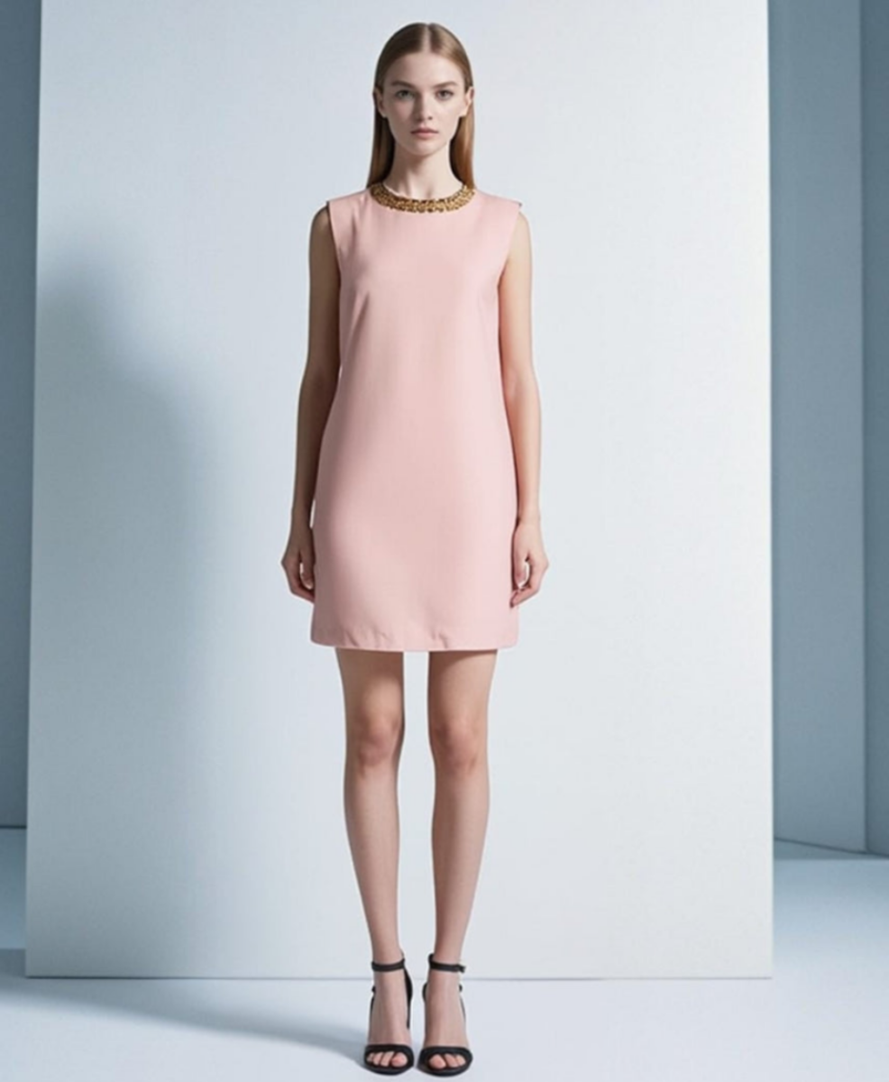 3250033 Collar Embellished Shift Dress
