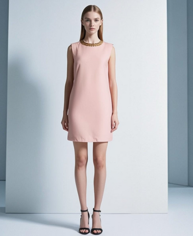 3250033 Collar Embellished Shift Dress