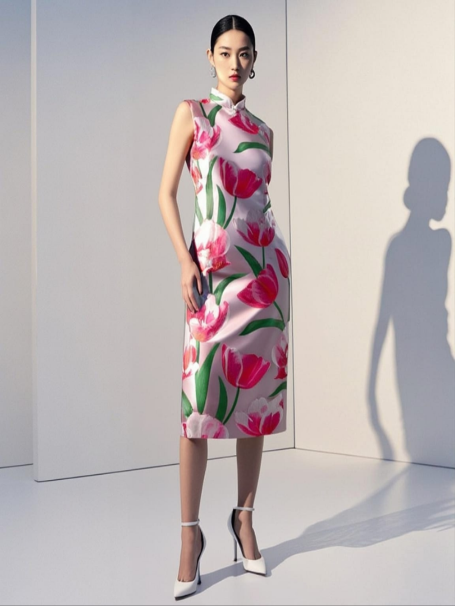 D240015 Floral Embroidery Cheongsam