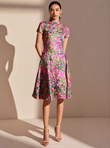 3250066 Mandarin Collar Floral Silk Cheongsam