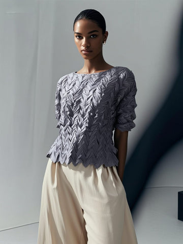 Ruched Leaf Textured Top