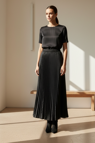 Irregular Pleated Printed Long Skirt