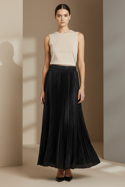 Irregular Pleated Printed Long Skirt