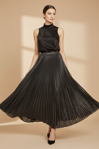 Irregular Pleated Printed Long Skirt