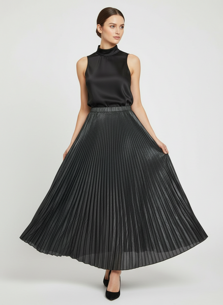 Irregular Pleated Printed Long Skirt
