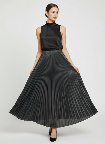 Irregular Pleated Printed Long Skirt