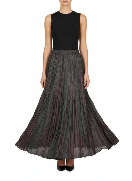 Irregular Pleated Printed Long Skirt