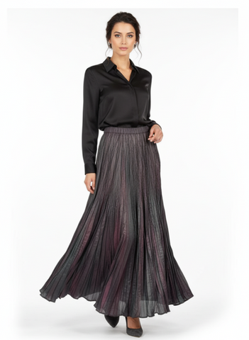 Irregular Pleated Printed Long Skirt