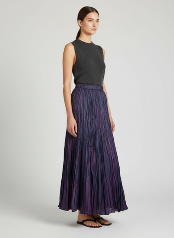 Irregular Pleated Printed Long Skirt