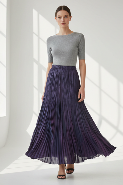 Irregular Pleated Printed Long Skirt