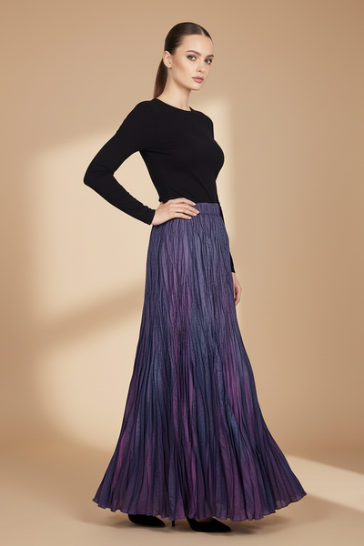 Irregular Pleated Printed Long Skirt