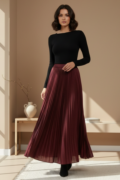 Irregular Pleated Printed Long Skirt