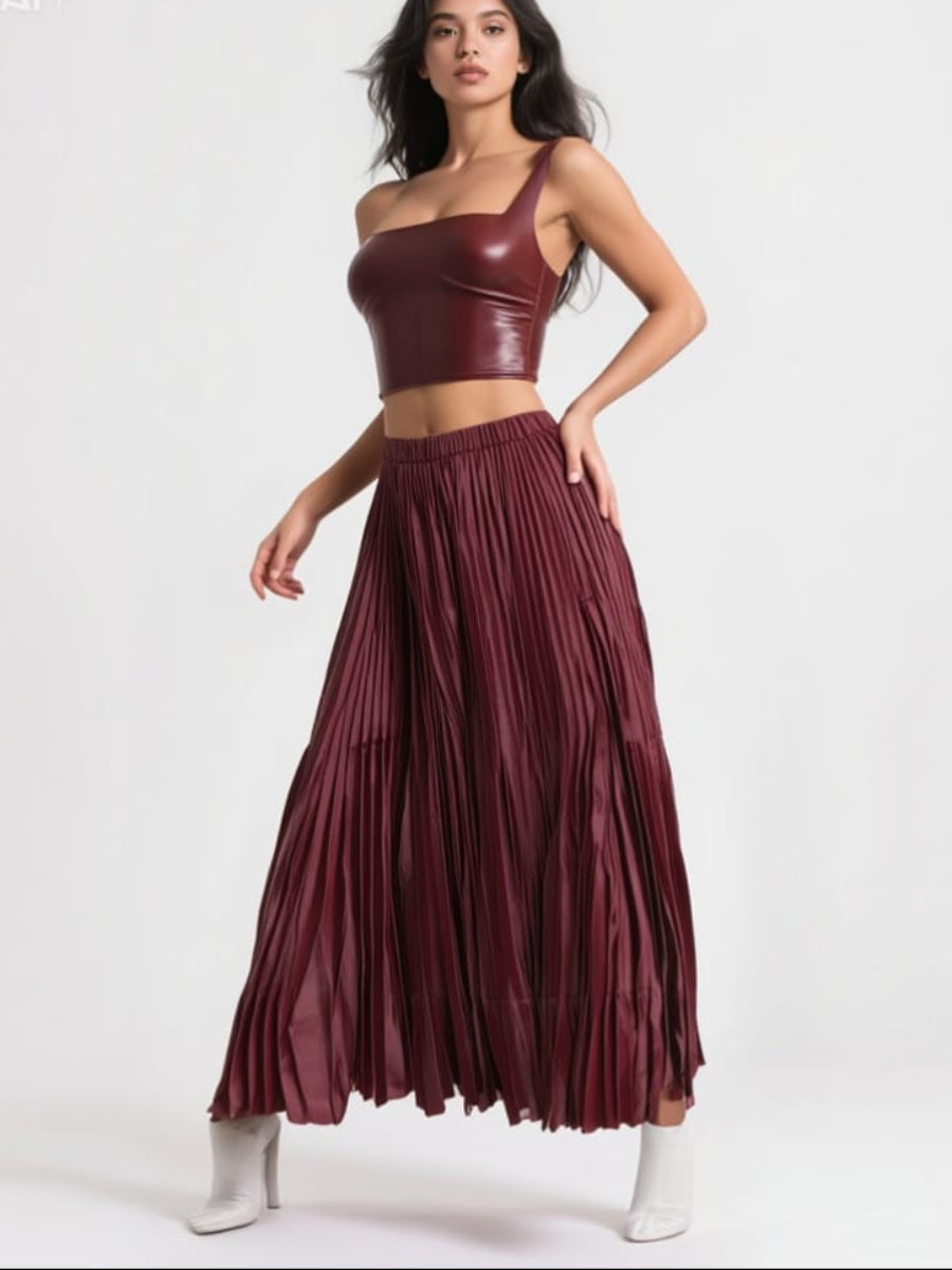 Irregular Pleated Printed Long Skirt