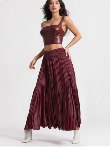 Irregular Pleated Printed Long Skirt