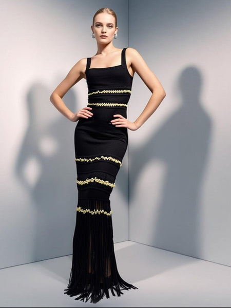 Fitted Fringe Hem Sheath Dress