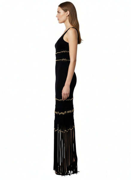 Fitted Fringe Hem Sheath Dress