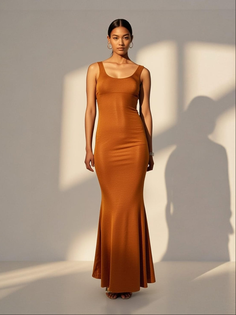 Scoop Neckline Train Style  Dress