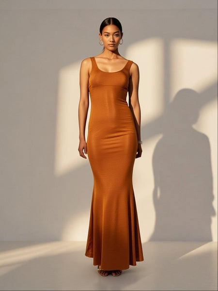 Scoop Neckline Train Style  Dress