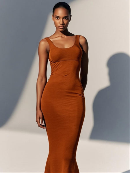 Scoop Neckline Train Style  Dress