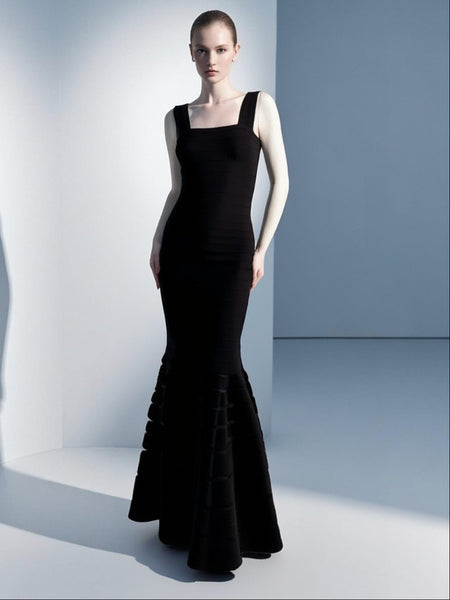 Square Neckline Fitted Mermaid Hem Gown