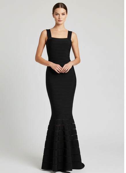 Square Neckline Fitted Mermaid Hem Gown