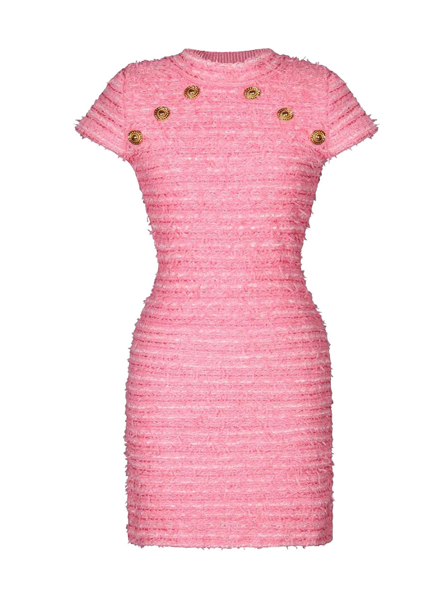 O240013 Round Neck Knitted Tweed Dress