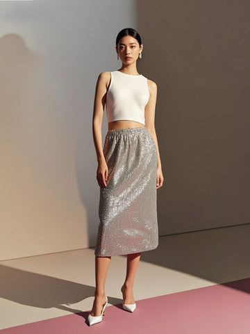 O250005 Sequined Midi Skirt