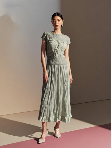 O250007 Crinkled Top & Skirt  Set