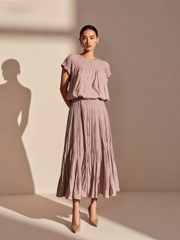 O250007 Crinkled Top & Skirt  Set