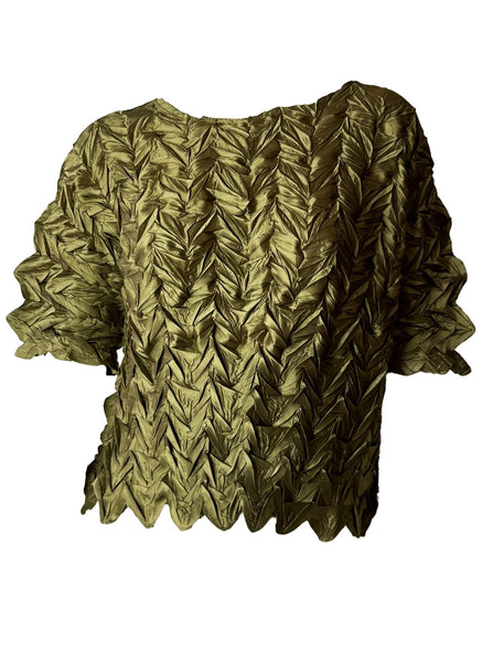O250008 Ruched Leaves Textured Top