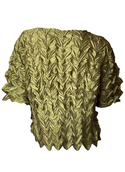 O250008 Ruched Leaves Textured Top