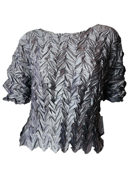 O250008 Ruched Leaf Textured Top