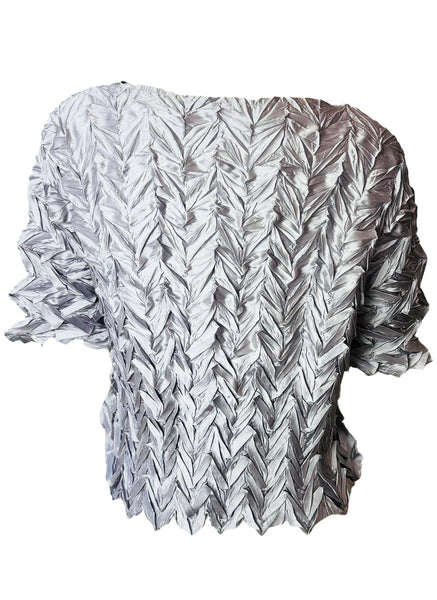 O250008 Ruched Leaf Textured Top