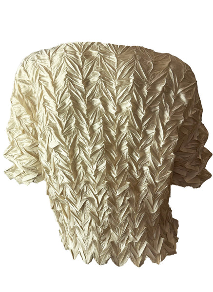 O250008 Ruched Leaf Textured Top