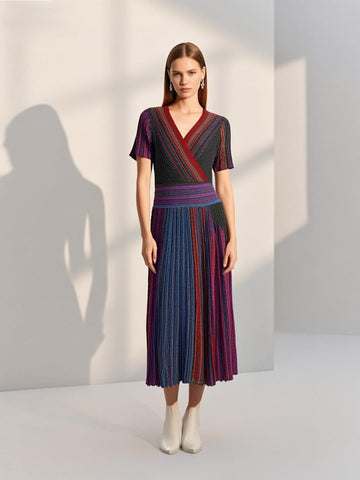 O250011 Multicolored Stripes Midi Dress