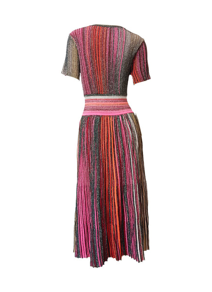 O250011 Multicolored Stripes  Midi Dress