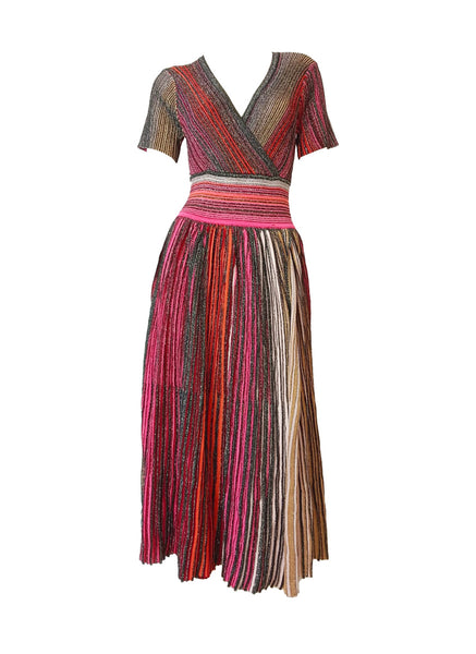 O250011 Multicolored Stripes  Midi Dress