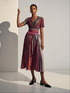 O250011 Multicolored Stripes  Midi Dress