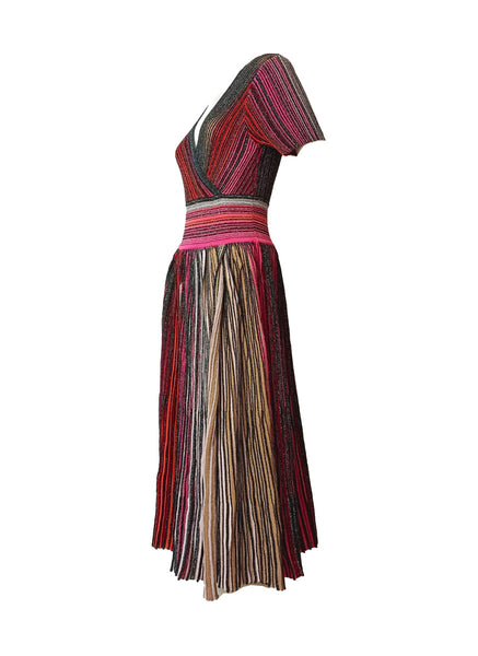 O250011 Multicolored Stripes  Midi Dress